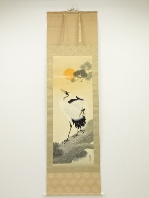 掛け軸 美峰 旭日双鶴 絹本 希少 軸装 茶道具 掛軸 美品 です。 道具 ] - 道具 瑞雲筆 旭日双鶴 肉筆絹本掛軸（共箱） | ネット